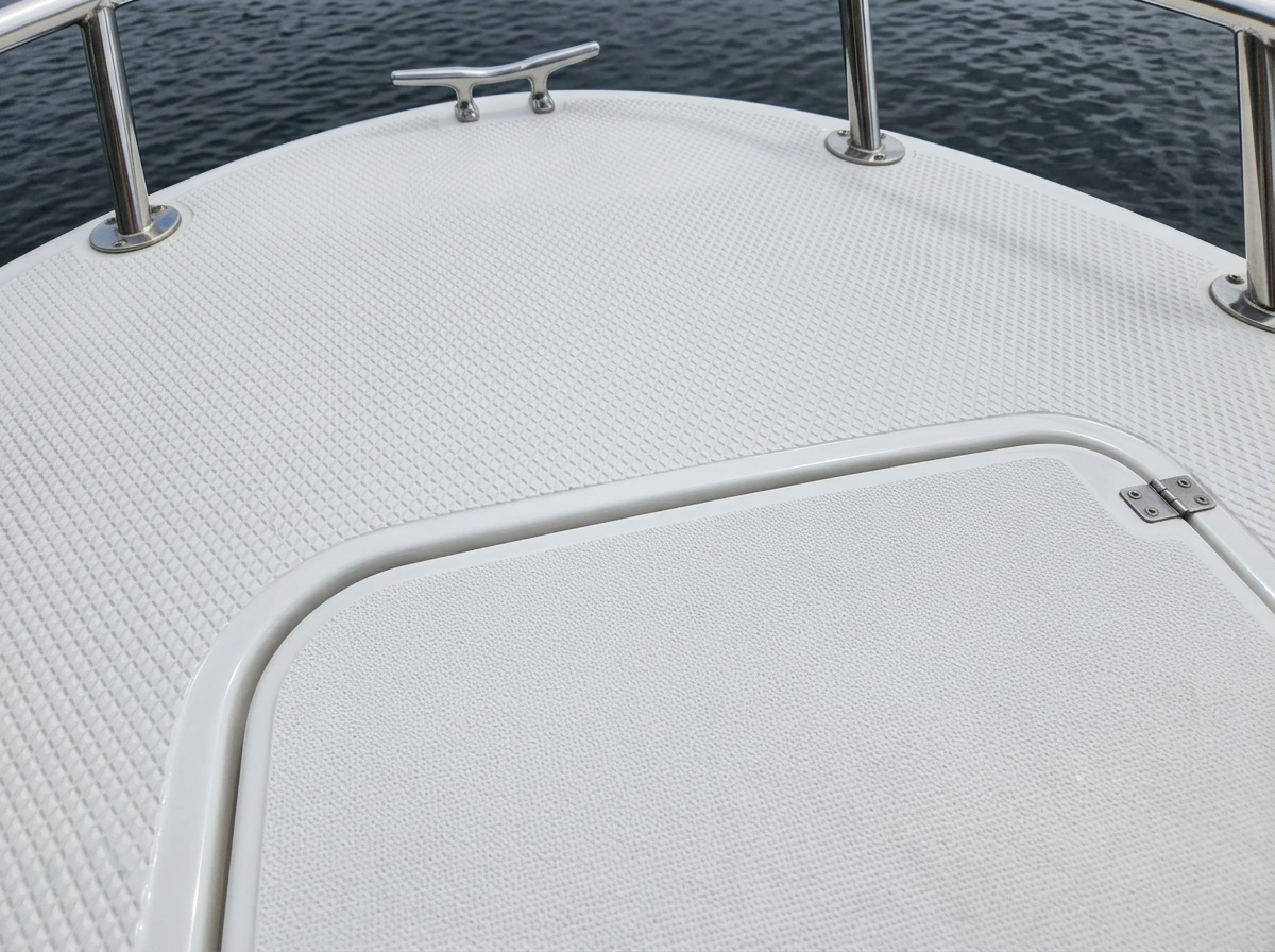 Bright clean non-skid boat deck kept up on a monthly wash program
